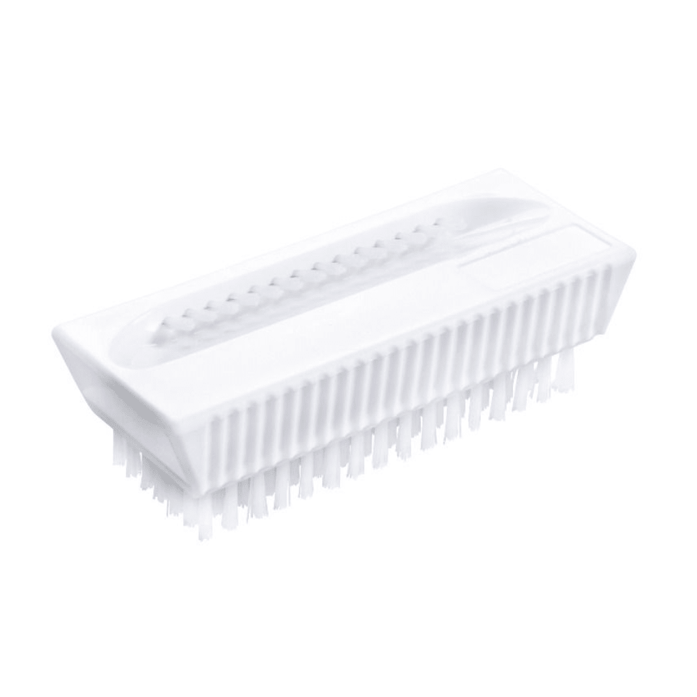 A Haug nail brush Double PBT from the brand Haug Bürsten KG features dense, heat-resistant PBT bristles and an extended upper handle. The rectangular brush is expertly crafted for effective surface scrubbing.