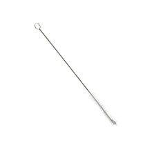 The Haug Bürsten KG test tube brush soft with dimensions 300 x Ø20 mm features a V2A stainless steel wire handle and white bristles for hygienic cleaning. It has a loop for hanging.