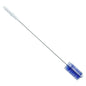 The tube brush from Haug Bürsten KG has a white handle, a metal shaft, and blue bristles. Its cylindrical design with durable V2A stainless steel wire construction is perfect for cleaning tight or hard-to-reach areas.