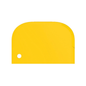 The Haug scraper small 15 x 10 cm from Haug Bürsten KG is a bright yellow, rectangular dough scraper made of plastic with rounded edges, perfect for removing stubborn residues. It features a small round hole in the lower left corner and has a smooth, shiny surface. This product complies with food-grade standards.