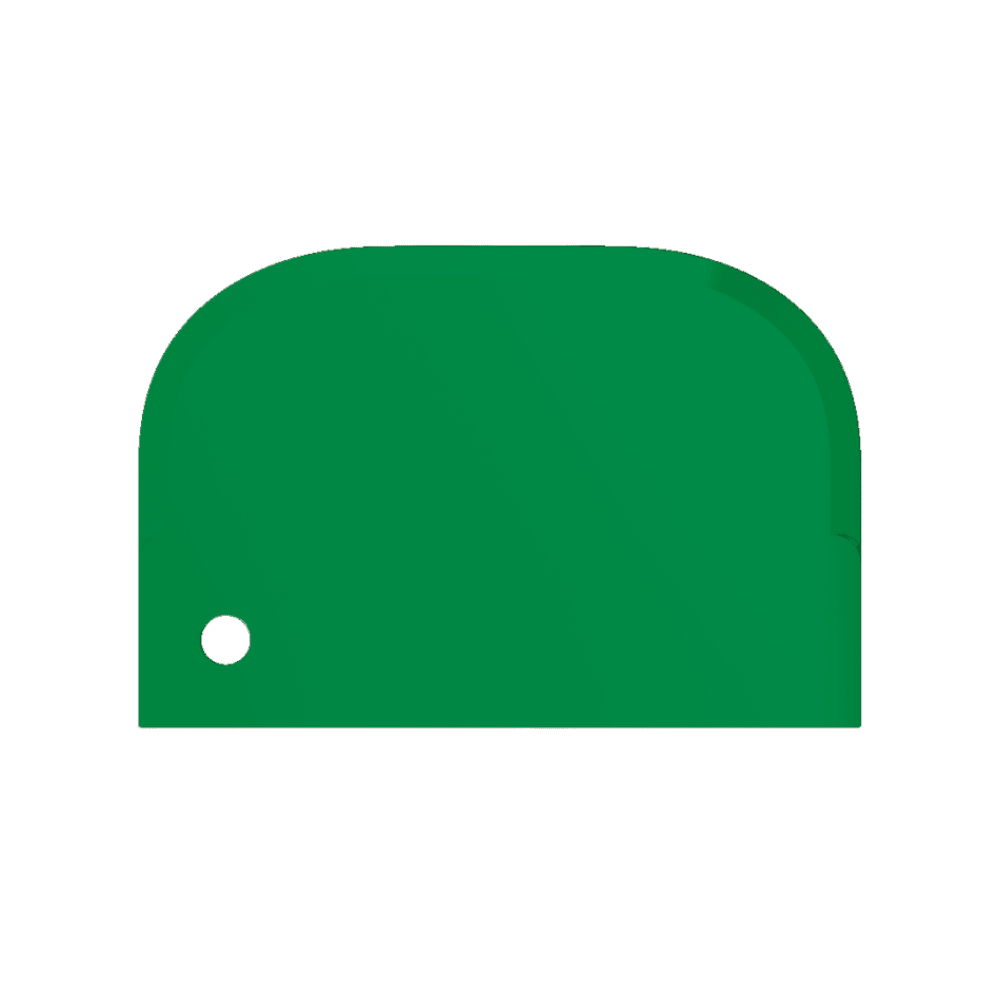 A simple green outline of a crown with a rounded top and a small circular cutout on the left side, capturing the spirit of food-grade design, similar to the Haug scraper small 15 x 10 cm from Haug Bürsten KG.