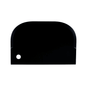The object resembles a Haug scraper small 15 x 10 cm from Haug Bürsten KG and features a black, rectangular design with rounded upper corners and a small round hole in the lower left corner. Its smooth surface, possibly made of plastic or metal, does not reveal its purpose in the image.