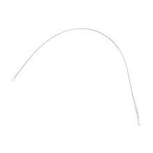 The Haug Nylon 6.0 Transparent Hose Brush features a flexible, thin wire with a small loop handle at one end and white nylon bristles at the other end. The slightly curved wire meets HACCP hygiene standards, making it ideal for cleaning pipelines. This product from Haug Bürsten KG measures 1200 x ø15 mm and is delivered in a package containing one piece.