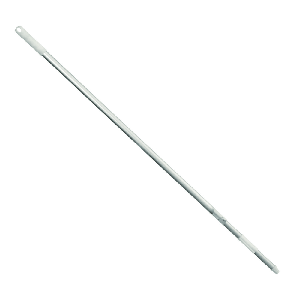 The Haug telescopic handle aluminum tube from Haug Bürsten KG is an extendable aluminum rod with a length of 1040 mm to 1750 mm and an outer diameter of 25/22 mm. It features a handle and the Haug plug-in system fastening mechanism for efficient cleaning or reaching high surfaces.