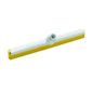 The squeegee from Haug Bürsten KG features a yellow-white 2-lip food-grade rubber blade (420 x 35 x 25 mm) with a plastic handle attachment designed for improved durability and hygiene maintenance on various surfaces.