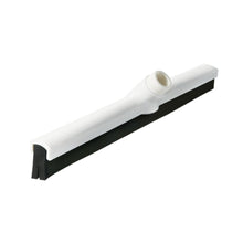 The Haug water squeegee with interchangeable profile from Haug Bürsten KG is a white squeegee head with a double lip, a central mounting bush, and a black rubber lip for excellent cleaning properties. With its minimalist and functional design, it efficiently removes water from flat surfaces. Dimensions: 420 x 35 x 25 mm.