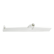 We present the Haug Bürsten KG water squeegee with interchangeable double-lip profile, a high-quality squeegee in white plastic design with a straight, flat edge and central handle attachment, ideal for hygienic applications. This reliable tool ensures efficient cleaning performance every time.