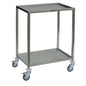 The Novocal mobile instrument table with 2 removable stainless steel shelves from Novocal features four swivel castors and is ideal for transporting items in medical or industrial areas.