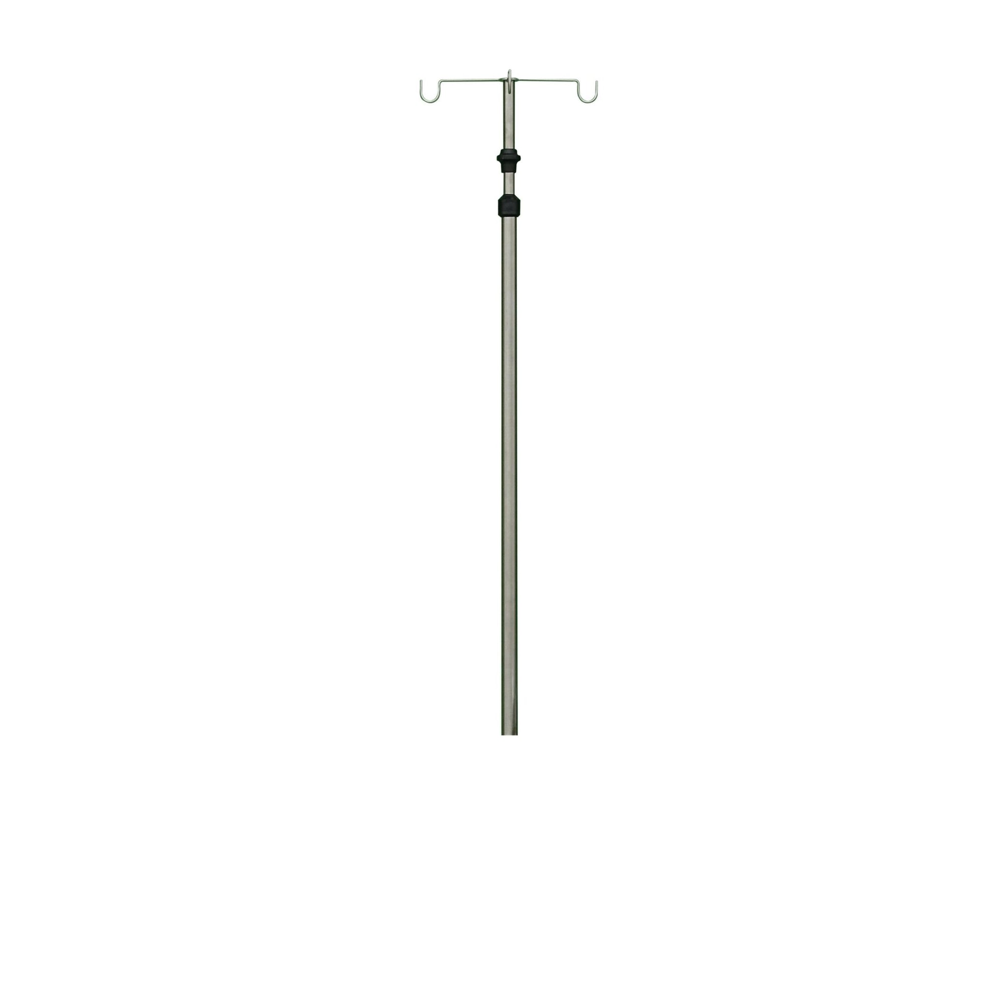The Novocal infusion bottle holder is height-adjustable, features a stainless steel bottle cross for two bottles, and impresses with its simple, vertical design.