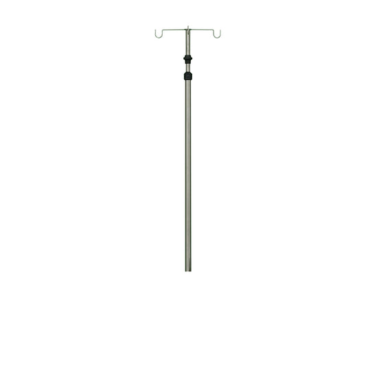 The Novocal infusion bottle holder is height-adjustable, features a stainless steel bottle cross for two bottles, and impresses with its simple, vertical design.