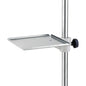 The Novocal stainless steel tray for infusion stands (315 x 275 mm) with handle offers three raised edges, adjustable knob, and bracket - ideal for safely placing medical utensils. Package: 1 piece.