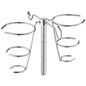 A close-up of the Novocal infusion bottle holder for infusion stands made of stainless steel (for round tube 18 mm, 2 holders, 1 piece) with chrome-plated wire holders extending from a central rod for bottles or jars.