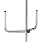 A close-up of the Novocal infusion pump holder for pumps shows its sturdy metal stand with a central rod and two U-shaped horizontal arms, each fitted with a black cap - perfect for securing infusion pumps.