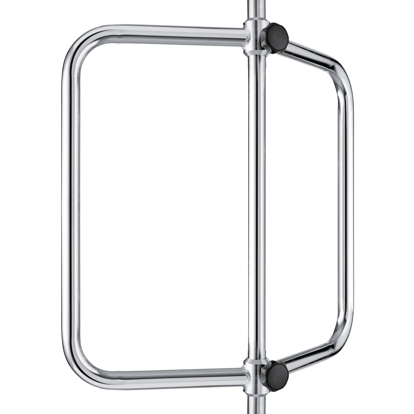 A disposable metal turnstile with a vertical rod and a square rotating arm, often equipped with the Novocal infusion pump holder for Novocal pumps, to securely fasten infusion pumps in public or commercial areas.