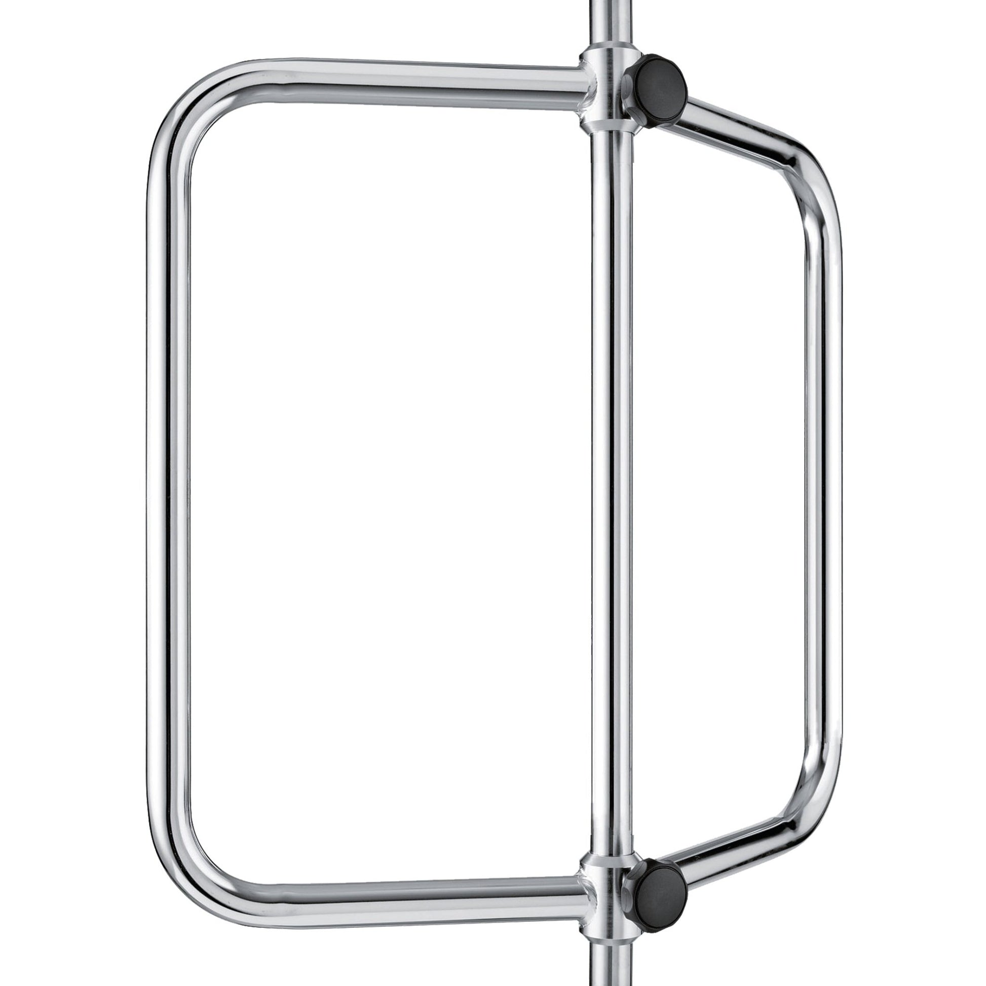 A disposable metal turnstile with a vertical rod and a square rotating arm, often equipped with the Novocal infusion pump holder for Novocal pumps, to securely fasten infusion pumps in public or commercial areas.