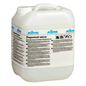 White plastic container with handle and the label "Kiehl Dopomat-secur automatic cleaner with anti-slip care component" by Johannes Kiehl KG. The German label contains instructions for use and safety information.