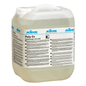A large clear plastic container with a white lid contains a yellowish liquid. The label reads "Kiehl Poly-Ex Basic Cleaner, extra strong" by Johannes Kiehl KG and provides floor cleaner details in several languages.