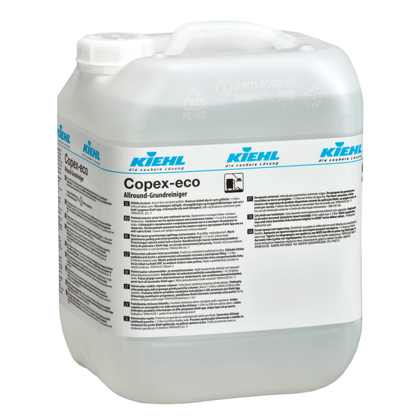 The white plastic container of Kiehl Copex Allround Basic Cleaner by Johannes Kiehl KG with a handle and detailed label contains a clear liquid for effective cleaning of various surfaces.