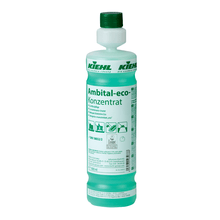 A bottle of Kiehl Ambital-eco Concentrate Eco-Mopping Care by Johannes Kiehl KG, a green, environmentally friendly cleaning concentrate with German labeling, application instructions, and eco-symbols on the front.
