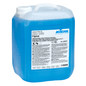 A 10-liter canister of Kiehl Frigosan freezer room cleaner from Johannes Kiehl KG, filled with blue, translucent liquid. The label contains instructions, warnings, and multilingual information.