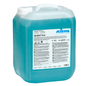 A 10-liter container made of transparent plastic with blue liquid "Kiehl ARCANDIS-Shine Neutral Rinse Aid" from Johannes Kiehl KG for dishwashers, ensures streak-free shine. Multilingual instructions and warnings included.