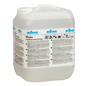A large, transparent plastic container with a white lid and handle from Johannes Kiehl KG bears the inscription "Kiehl Rivas Surfactant-Free Intensive Cleaner" and is equipped with multilingual instructions, symbols, and texts for cleaning various surfaces.
