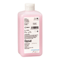 A pink 500 ml bottle of Kiehl Opysat hand wash lotion from Johannes Kiehl KG, a pH-neutral hand soap, has a white label with product information, ingredients, barcode, symbols, and "marina KC" at the bottom for gentle hand cleaning.