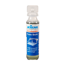 A 1-liter bottle of Johannes Kiehl KG windshield clear antifreeze up to -30°C concentrate for the windshield washer system in winter, with a blue label, white cap, and an image of a car window. Sold in boxes with 6 bottles. Text in German.