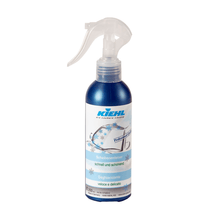 The Kiehl windshield de-icer 200 ml by Johannes Kiehl KG is a blue-silver spray bottle with a transparent spray head, intended for de-icing car windows. The label features a snowflake graphic and multilingual text. Available as a carton (30 bottles).