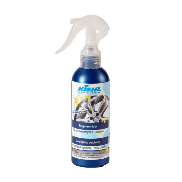 The 200-ml bottle of Johannes Kiehl KG acid-free rim cleaner with spray head and blue-white label with rim motifs is available in cartons of 30 bottles.