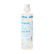 A clear 500 ml Kiehl Desgomin funnel bottle empty from Johannes Kiehl KG, contains 6 foam sprayers and 6 spray attachments per package (6 pieces), ideal for storing cleaning agents.
