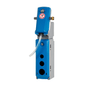The Kiehl DosiStation 1P-4 L Multidosing by Johannes Kiehl KG is a blue-silver wall device for bottle filling with a transparent hose and a warning sticker with a hand and a red prohibition sign.