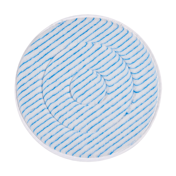 The Kiehl microfiber pad 17 inch (43.2 cm) from Johannes Kiehl KG is a round, white pad with blue spirals and fine bristles - optimal as cleaning accessory for effective surface cleaning. Available in a pack of 5.
