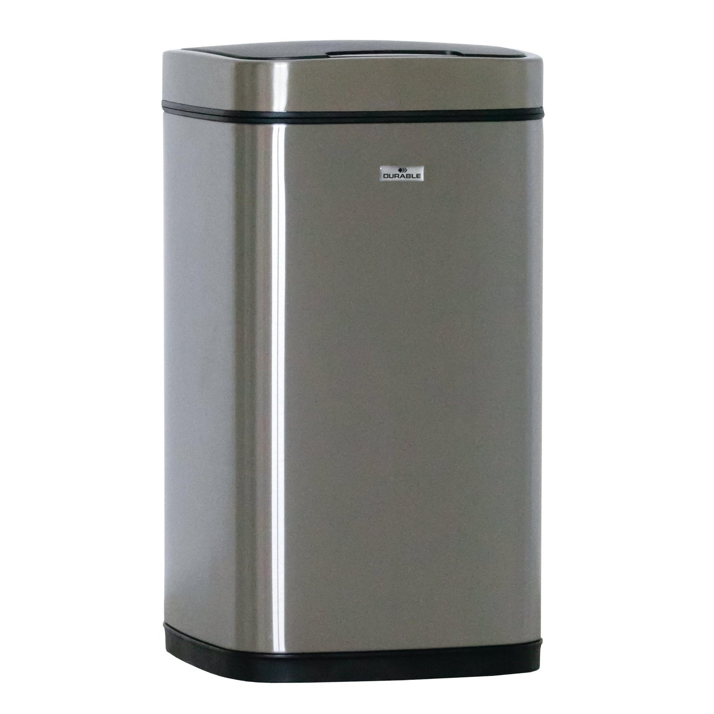 The Novocal Sensor Trash Can is an automatic 12-liter stainless steel trash can with an elegant, reflective silver surface and black lid, featuring hands-free operation and modern design. Brand: Novocal.