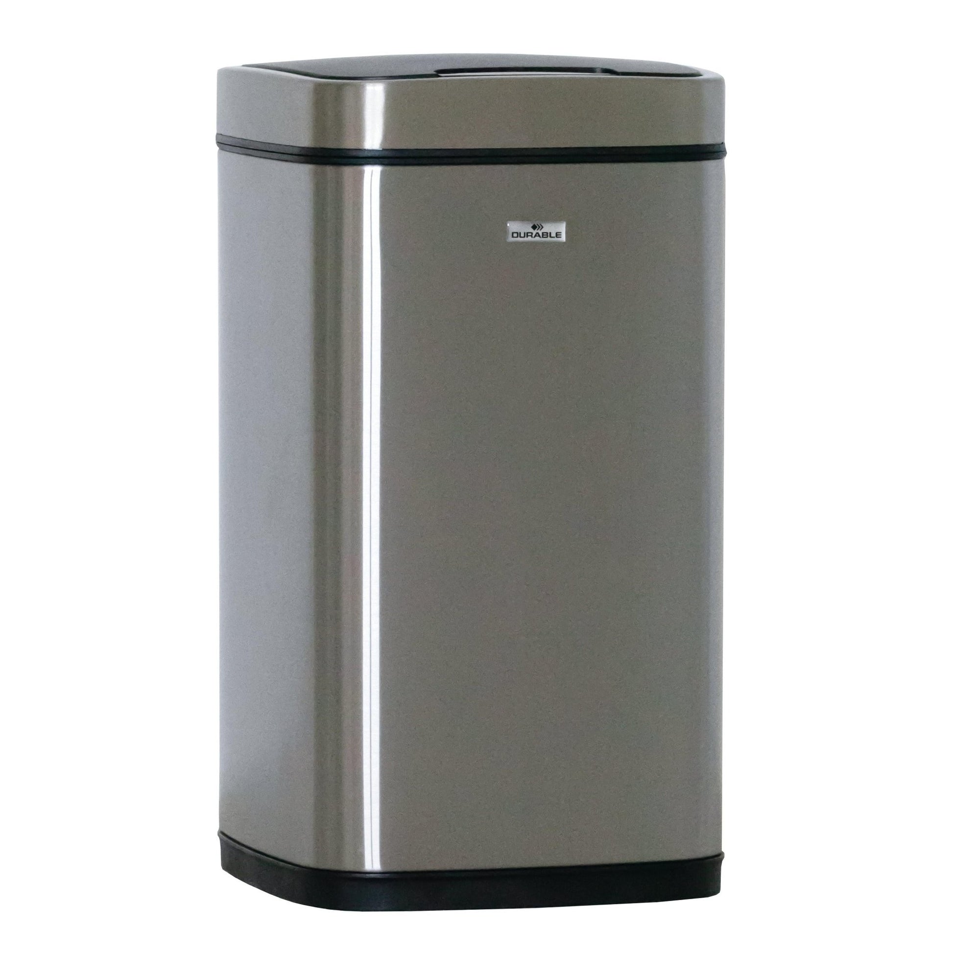 The Novocal Sensor Trash Can is an automatic 12-liter stainless steel trash can with an elegant, reflective silver surface and black lid, featuring hands-free operation and modern design. Brand: Novocal.