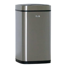 The Novocal Sensor Trash Can is an automatic 12-liter stainless steel trash can with an elegant, reflective silver surface and black lid, featuring hands-free operation and modern design. Brand: Novocal.