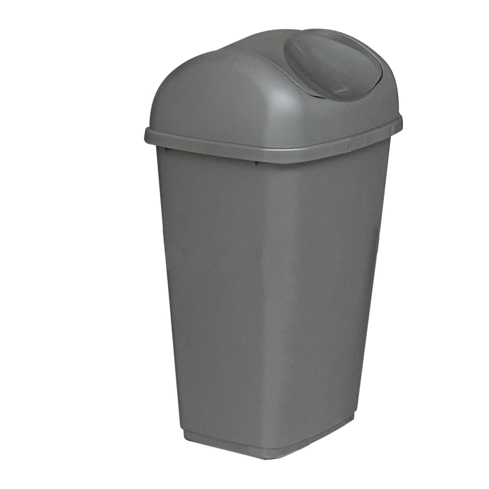 A grey Novocal plastic waste bin, 15 liters with a swing lid, depicted on a white background.