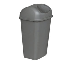 A grey Novocal plastic waste bin, 15 liters with a swing lid, depicted on a white background.