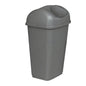A grey Novocal plastic waste bin, 15 liters with a swing lid, depicted on a white background.