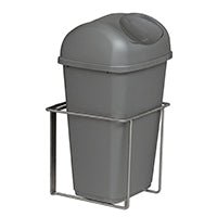 The Novocal plastic waste container (9 liters, gray with lid) stands in a simple metal frame and offers an efficient solution for waste disposal.