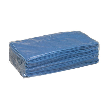A stack of blue Kimtech® microfiber surface wipes from Kimberly-Clark GmbH (1 box x 25 sheets) is neatly folded and packaged in clear plastic, depicted on a white background.