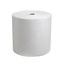 A Kimtech® Pure Wipes Large Roll (600 wipes, White) from Kimberly-Clark GmbH stands upright against a white background; the lint-free, textured wipes are neatly wrapped around a cardboard core with a visible opening.