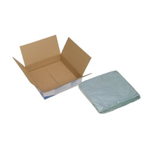 An open brown box stands on a white background next to a stack of Kimtech® microfiber polishing cloths (39.00 cm x 39.00 cm) from Kimberly-Clark GmbH, which are wrapped in plastic - ideal for streak-free professional car care.