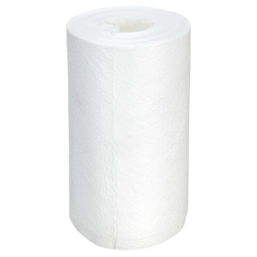 A single unused Kimtech® Wettask™ DS Wipes small roll from Kimberly-Clark GmbH stands upright on a plain white background.