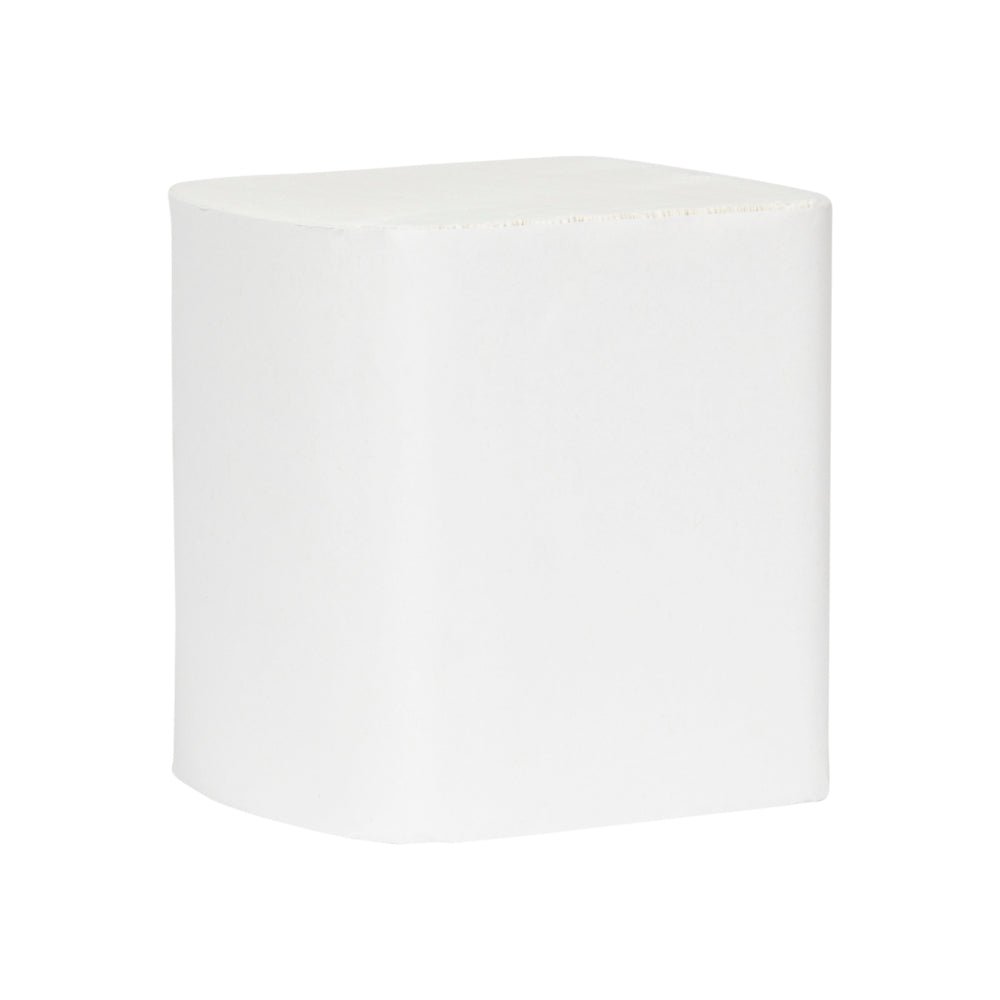 A simple white cube with rounded edges, reminiscent of the Hostess™ NATURA Toilet Paper Single Sheet System (32 packs x 500 sheets, White) from Kimberly-Clark GmbH, in front of a white background.