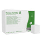 A white package with the inscription "Hostess™ NATURA Toilet Paper - Single Sheet System / White / 500" from Kimberly-Clark GmbH shows product information, a green section, an image of folded tissues, and a barcode. In front sits an eco-friendly toilet paper.