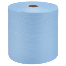 A WypAll® X80 PowerClean large roll (31.00 x 31.50 cm) from the brand Kimberly-Clark GmbH with a small brown cardboard core stands upright against a white background.