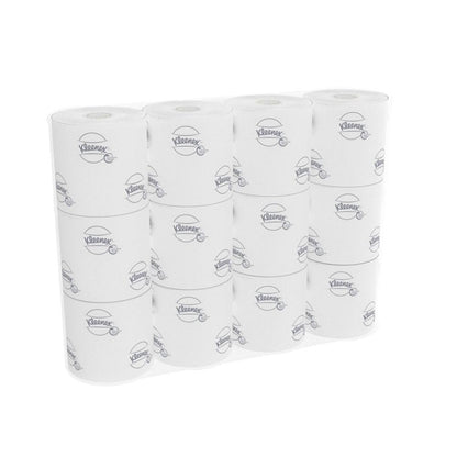 A carton from Kimberly-Clark GmbH contains 8 packages of Kleenex® toilet paper, each with 12 small white rolls (250 sheets/roll) - perfect if you need more than one 8-pack or prefer convenient small rolls.