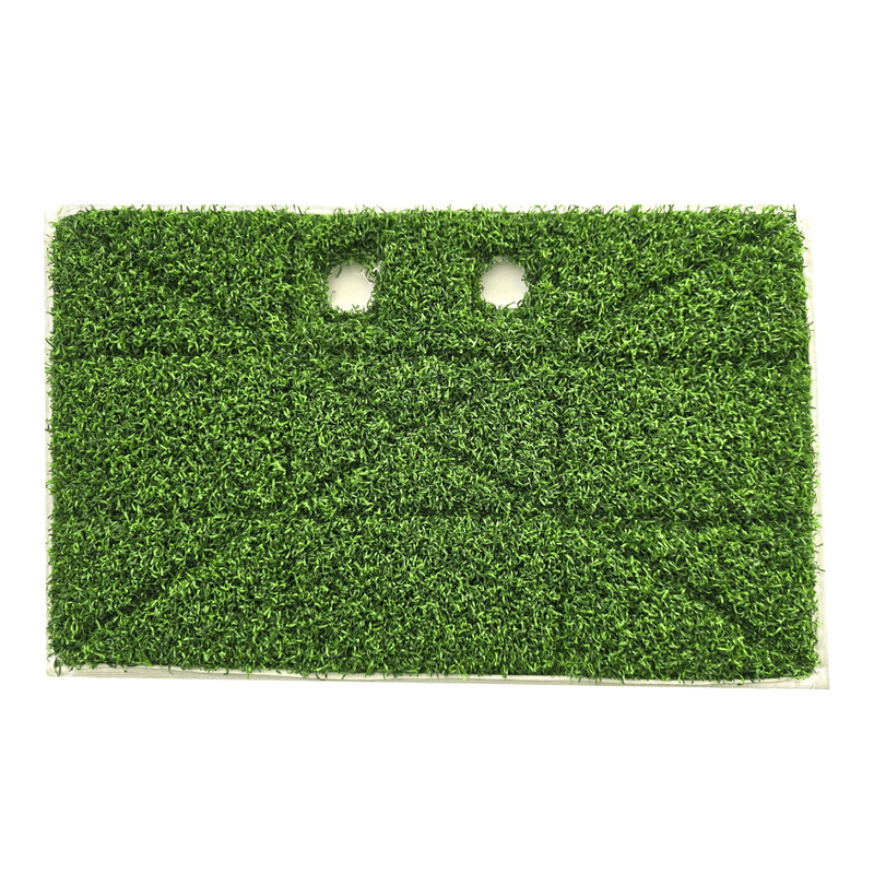 The Numatic International GmbH Grasspad 390x230 mm | 1 piece is a rectangular artificial grass mat with a durable, dense surface and two round holes on the top, depicted on a white background.