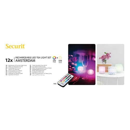 Papstar Securit® 12 LED tea lights incl. charging station Ø 4 cm x 5 cm "Amsterdam" lighting time 12-40 hours